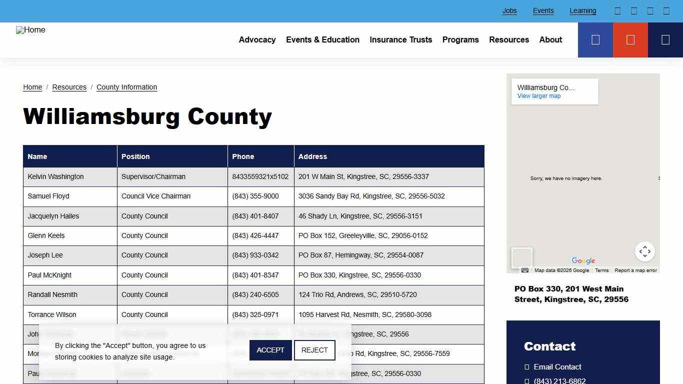 Williamsburg County South Carolina Association of Counties