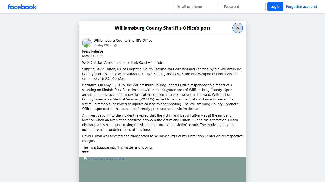 Press Release May... - Williamsburg County Sheriff's Office Facebook